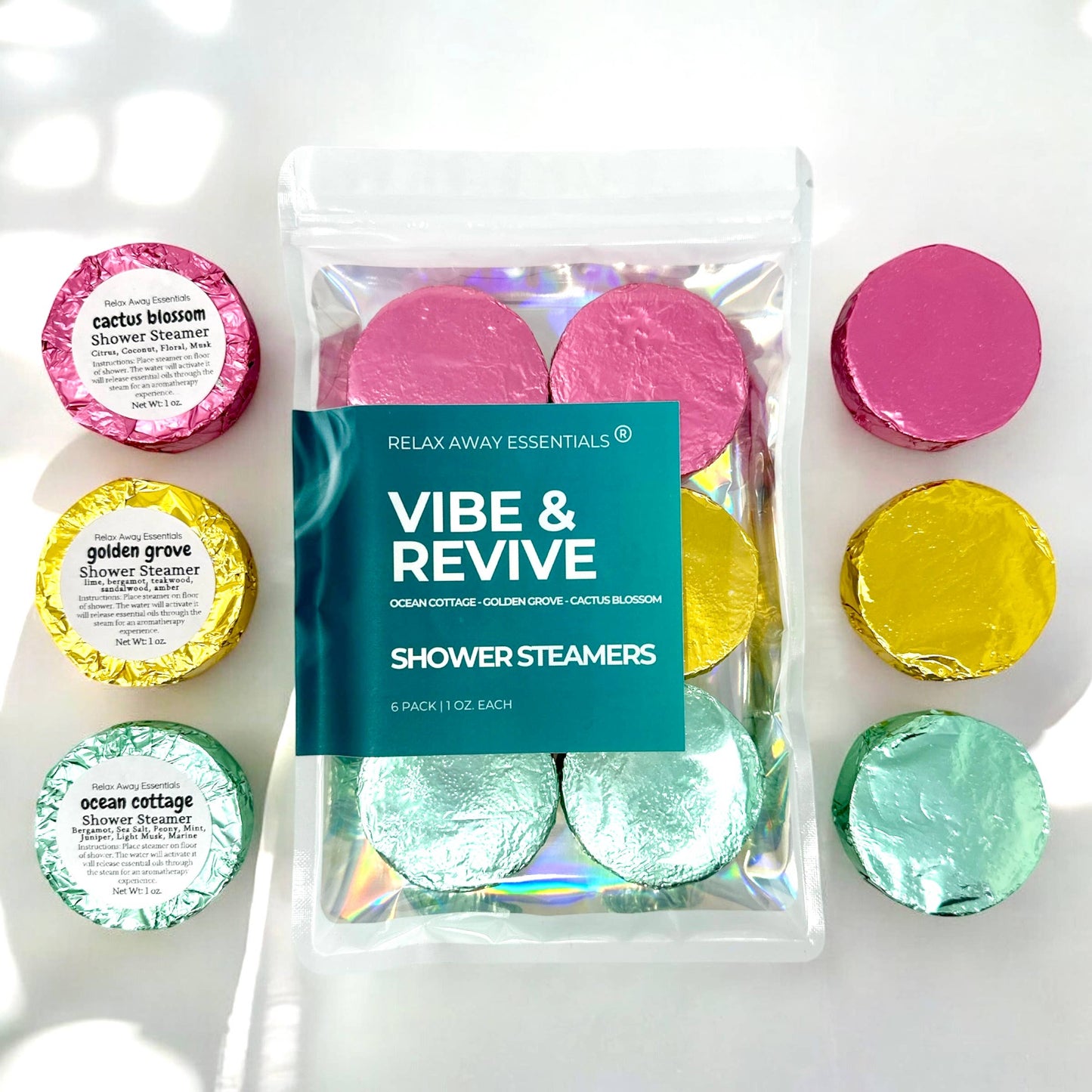 Vibe and Revive Shower Steamers 6 Pack - Made in USA